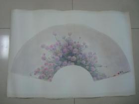 大幅扇面水彩画13.........,约75*57厘米