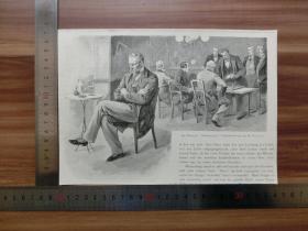 【现货 包邮】1890年小幅木刻版画《盲目的比赛》（das blindspiel  ）尺寸如图所示（货号400177）