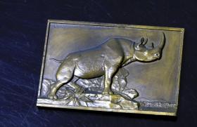 法国 大铜章 丛林动物 犀牛 1931年 7.3*5厘米 123克