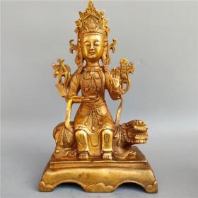 旧藏鎏金佛像藏佛骑兽观音一尊3YWX  1720克