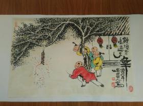 甘凤豪国画作品。鞭炮齐鸣过大年