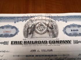 [老股票 美国]  1948年美国伊利铁路公司股票一枚  Erie Railroad Company  少见    编号: C78817