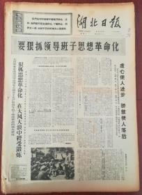 湖北日报1969年10月28日，大庆革委会带领群众活学活用毛泽东思想，大庆油田活学活用毛泽东思想先进集体1268钻井队举行讲用会照片，武昌县大桥公社革委会成员大破“满”字、狠斗“骄”字、猛扫“松”字，4001工程建设者，武汉重型机床厂丁宏开、耿厚生、吴正祥、二十一车间大轴小组的故事，武汉部队后勤部活学活用毛泽东思想种积极分子代表何道荣，电影预告《广阔的地平线》《南征北战》《海岸风雷》《地道战》。