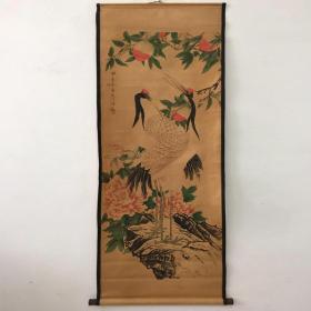 仿古画名人字画国画花鸟客厅装饰画卷轴画中堂挂画仙桃两鹤挂画