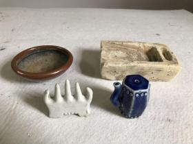 优惠文房四宝一套 砚，笔舔，水注，笔架。年代有唐，宋，清，民国。混搭组合。