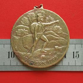 A234旧铜德国徒步旅行为成功参与1798铜牌铜章铜挂件吊坠珍藏收藏