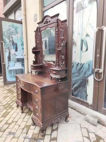 清末民初大户人家老红木（大红酸枝）九抽镜台，老虎腿，面板三抛面，包浆醇厚，品相一流，包老包真，难得一见的精品，喜欢的联系运费自理