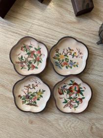 景泰蓝 铜胎 手绘 小碟 一组4件 喜鹊登梅 福寿多子