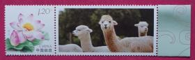 荷花个性化邮票附票上动物羊驼1枚新