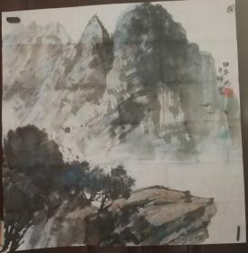 一副鹿毅（峰鸣）手绘作品山水（画片）尺寸 69公分×68公分
