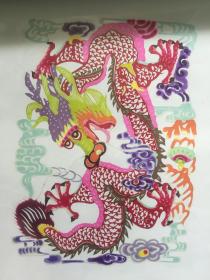 2新上老手工艺人手工着色彩色剪纸，龙，漂亮