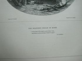 1850年 木口木刻 木版画 PASSAGES FROM THE POETS系列之5 《THE SOLDIER'S DREAM OF HOME》 背面有文字