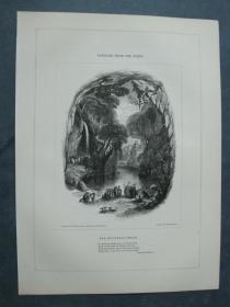 1850年 木口木刻 木版画 PASSAGES FROM THE POETS系列之8《THE MINSTREL'S DREAM》 背面有文字