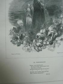 1850年 木口木刻 木版画 PASSAGES FROM THE POETS系列之21《IL PENSEROSO》 背面有文字