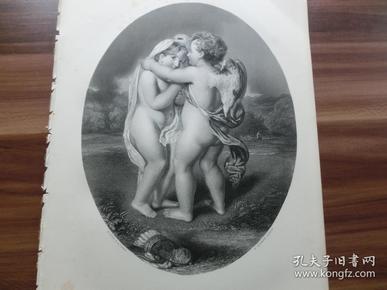 【现货 包邮】1863年钢版画《丘比特与塞姬》（CUPID AND PSYCHE）纸张尺寸32.3×23.6厘米（货号201349)