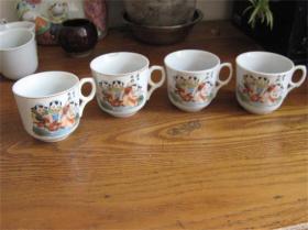 民国老茶杯连年有余酒杯咖啡杯茶盏酒具漂亮民俗收藏瓷器茶具4个