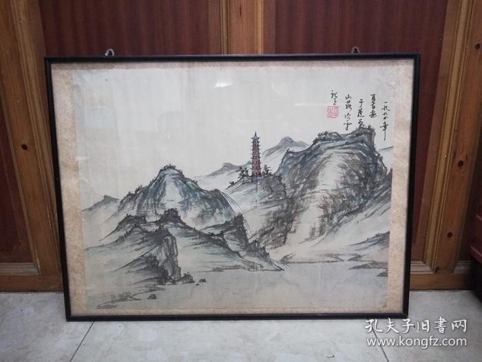 景色秀丽的手绘莲花山浅绛彩画