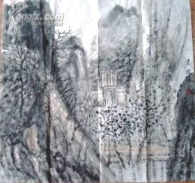 SH·B·560·.全国美展获奖大户鲁美教授国画系主任韩敬伟山水斗方真迹（二）