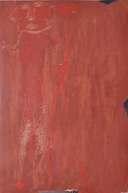 【现代油画：红色背景人像之一】著名油画家邱兵作品，作品曽入选全国美展，在中国美术馆展出并被收藏，多幅佳作屡获国际大奖（正品包邮）