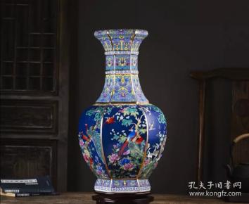 景德镇仿古董陶瓷器珐琅彩花瓶新中式乾隆客厅装饰品六方玄关摆件