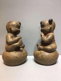 青石，摆件 石雕 石器 案头摆件 金童玉女一对，形象可爱可亲，吉祥如意，送财送福 运费到付