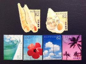 日本信销邮票 祝福 2016 G128 夏天的问候 海滩 6全 贝壳 棕榈
