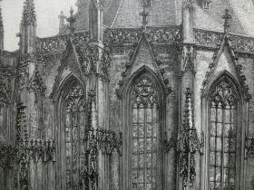 【现货 包邮】1889年巨幅木口木刻版画《纽伦堡圣塞巴尔德大教堂》（Die St. Sebalduskirche in Nürnberg）尺寸约54.2*40.8厘米（货号602255）