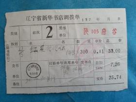 特色票据394（书票）--1976年辽宁省新华书店调拨单（年画：红星代代传）