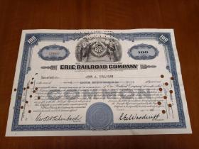 [老股票 美国]  1948年美国伊利铁路公司股票一枚  Erie Railroad Company  少见    编号: C78817