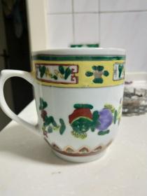 景德镇厂货/全手绘重工花鸟，描金边广粉彩，福贵平安，莲生贵子茶杯，无盖，A等编号28