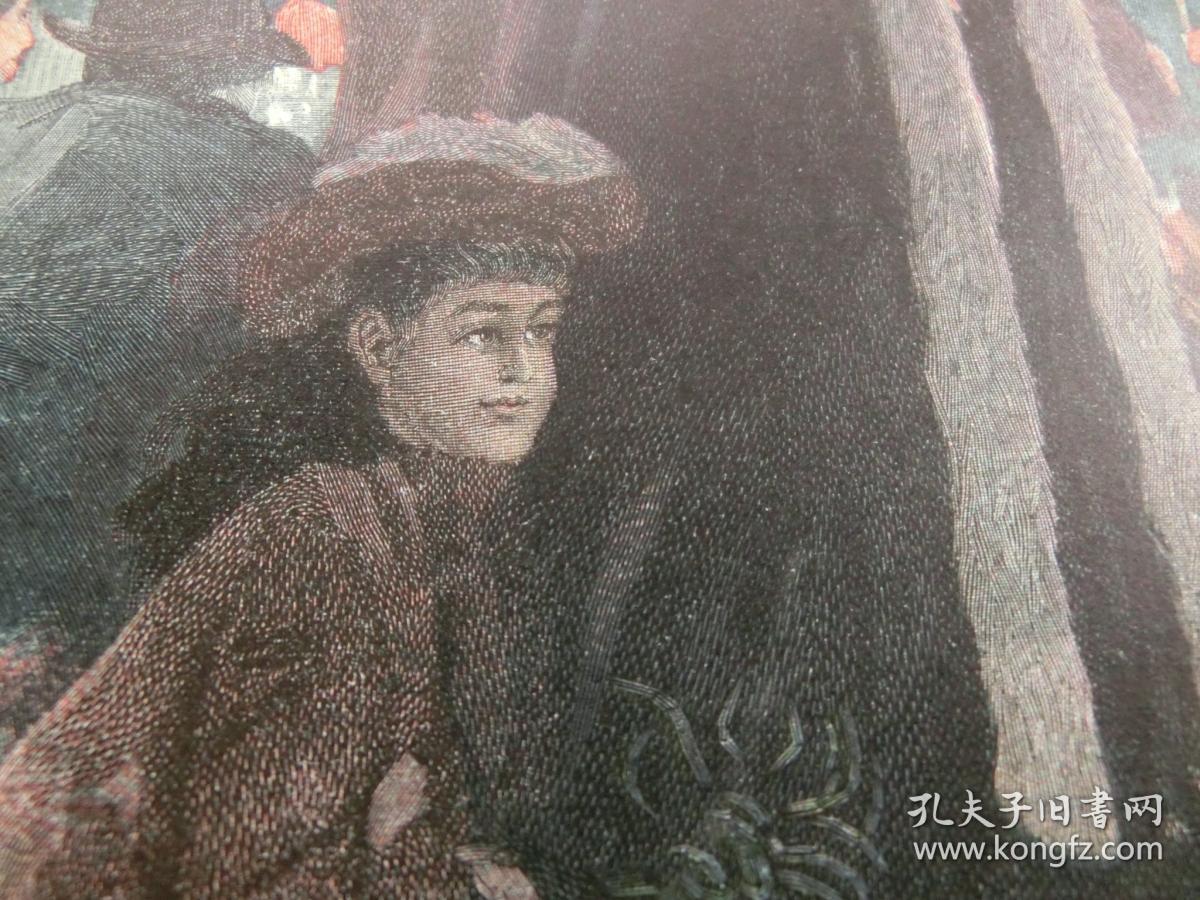【现货 包邮】1890年小幅木刻版画《夜景一角》(auf der soliden ecke ) 尺寸如图所示（货号400347）