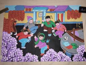 户县优秀农民画家沈英霞画作《童趣》