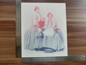【现货 包邮】1890年小幅木刻版画《总统克鲁格的孙女、妻子埃尔夫弗莱尔》(des präsidenten kruger enkelinnen frau eloff frl  ) 尺寸如图所示（货号400349）