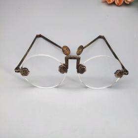 仿古眼镜民国太阳镜老上海墨镜白色茶晶水晶镜片十品影视道具古玩
