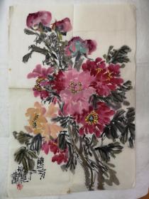 【全场保真】当代著名画家、艺术教育家严家宽（1950-）早年水墨花卉一幅