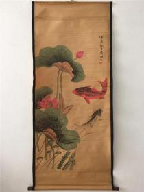 仿古做旧齐白石 双鱼图国画山水人物字画 客厅挂画装饰画 中堂画已装裱