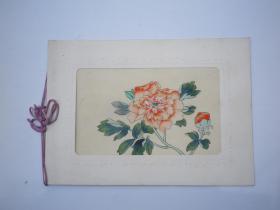 约八十年代  绢手工绘画 贺片原稿    花卉