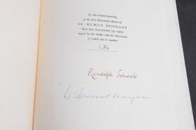 英文原版古董书 1936年 毛姆与插画师 亲笔双签名 OF HUMAN BONDAGE （《人性的枷锁》）首部插图本