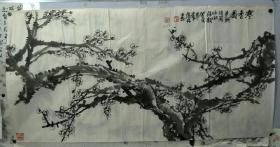 【文星阁藏画】安徽著名画家李广林梅花图，其父是著名书法家李传周，有款136X68。