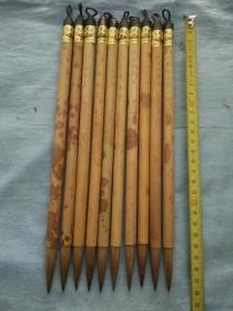 70年代库存，湘妃竹杆，大兰竹画笔10支。高27.5厘米