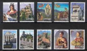日本信销邮票C2072 2010 日本 圣马力诺共和国友好 世界遗产 10全