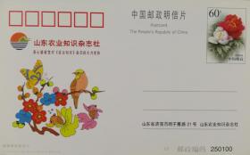 梅花，鹦鹉，鸟，金鱼，蝴蝶，《山东农业知识》2003年牡丹邮资片
