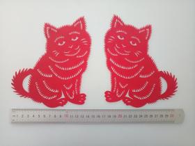 双猫（一对） 传统手工剪纸 民间艺术 未托裱 （年代：2000年）