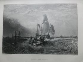 【现货 包邮】1863年钢版画《从加来出发的船》（boats off calais）纸张尺寸32.3×23.6厘米（货号201342)