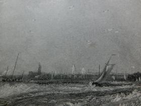 【现货 包邮】1863年钢版画《从加来出发的船》（boats off calais）纸张尺寸32.3×23.6厘米（货号201342)