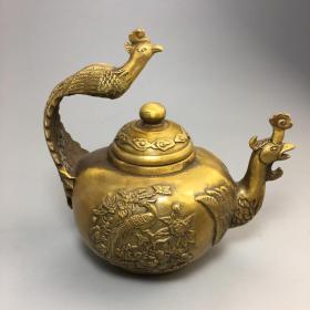 古玩收藏仿古做旧黄铜铜器凤把酒壶茶壶摆件老物品收藏古玩杂项