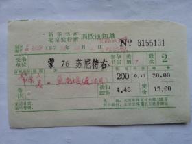 特色票据309（书票）--1972年新华书店北京发行所调拨通知单（鱼龙坝）