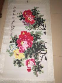 著名书画家萧玉田4尺牡丹图富贵吉祥，133*70