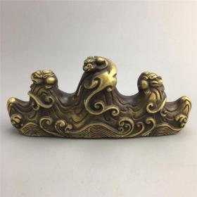古玩收藏仿古做旧黄铜铜器貔貅笔架摆件老物品收藏黄铜