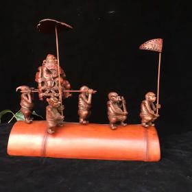 竹雕【钟魁出巡】摆件精致藏品